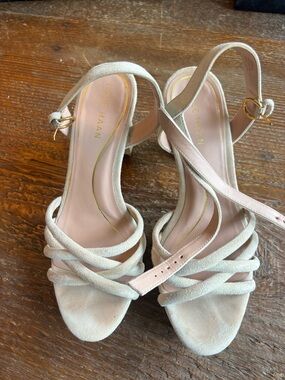 Cole Haan Strappy Suede Slingback Heels in Light Beige